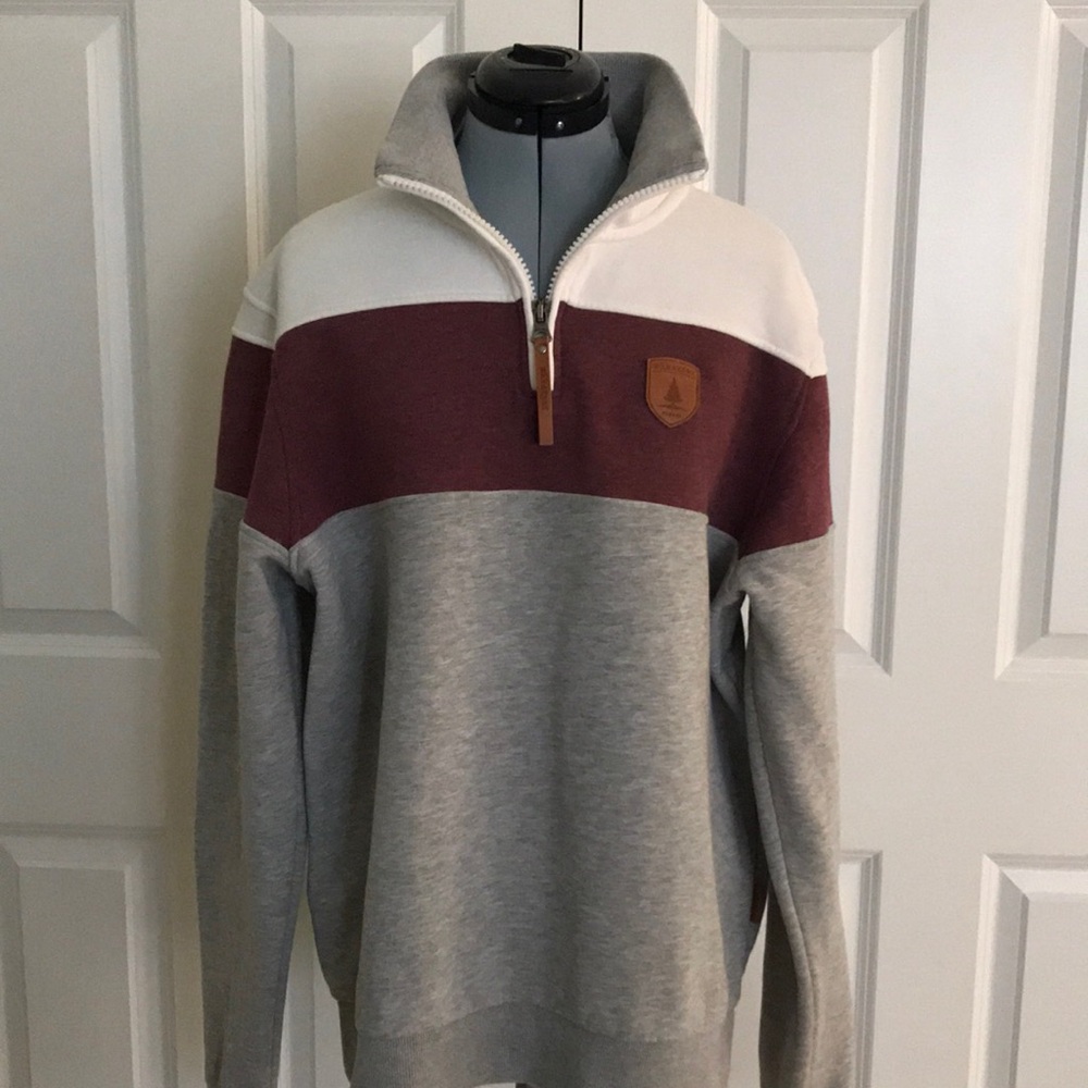 Wanakome Canada 1/4 Quarter Zip Gray Burgundy Ivory Cream Sweater L